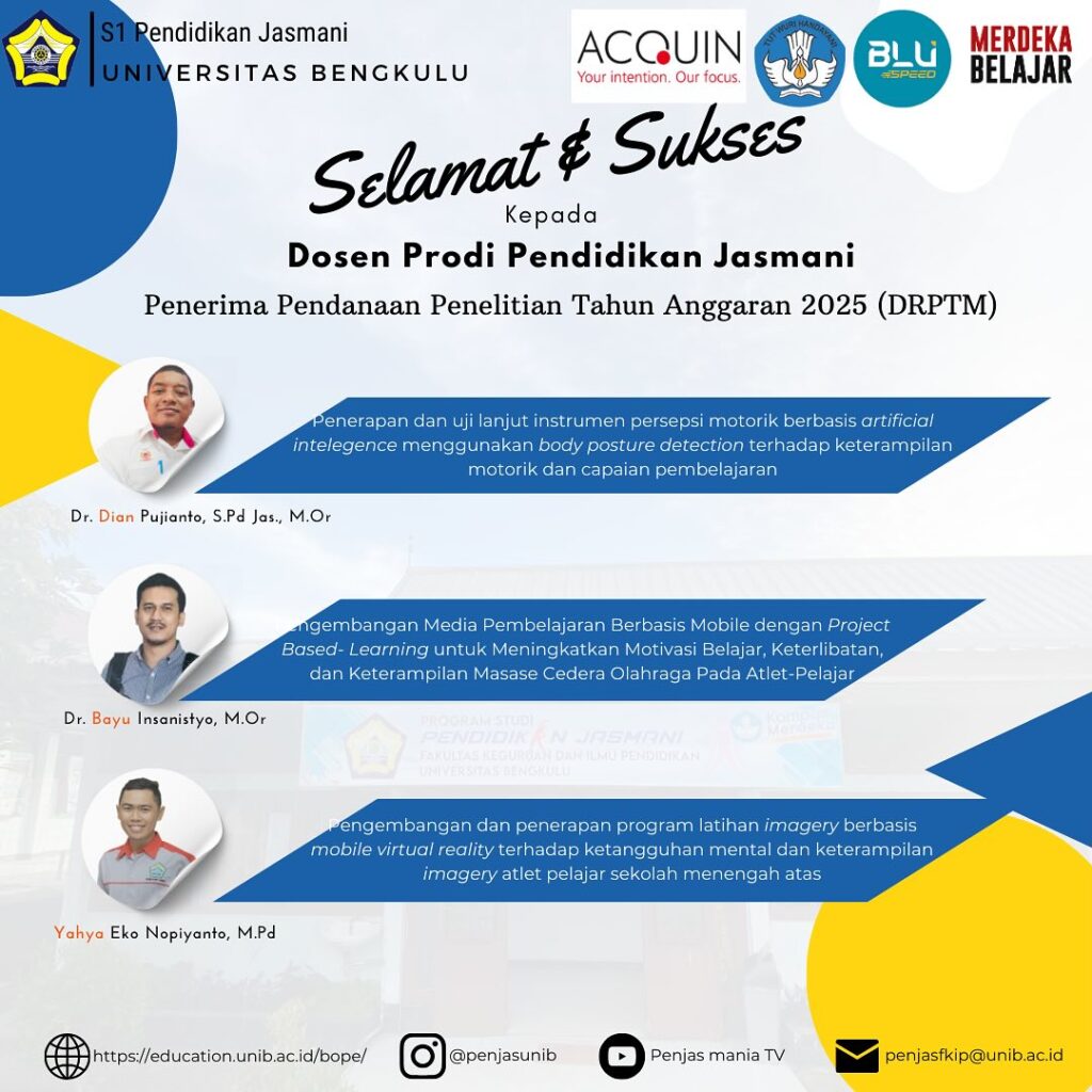 Tiga Dosen Program Studi Pendidikan Jasmani Universitas Bengkulu Raih Pendanaan Penelitian DRTPM Tahun 2025